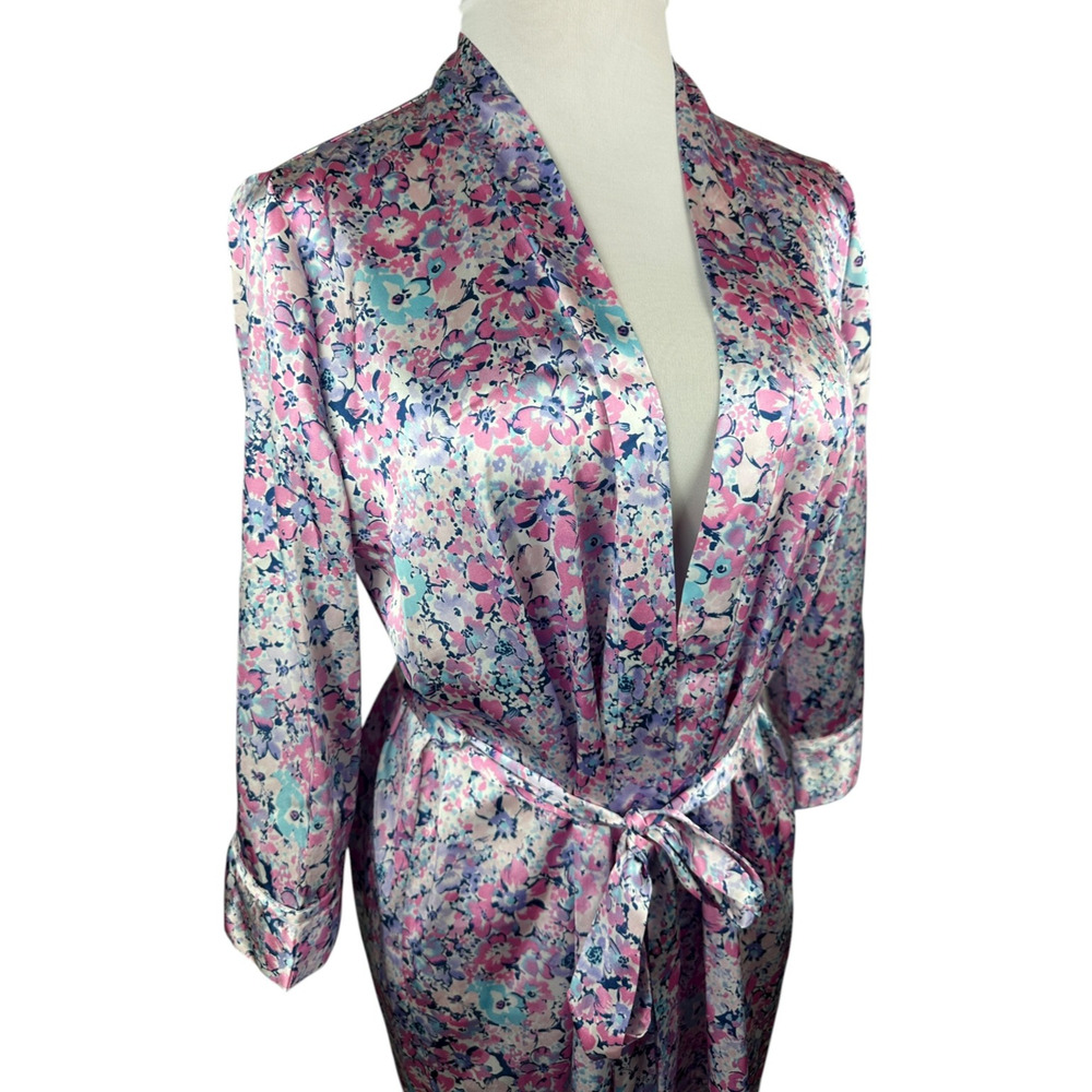 Linea Donatella Floral Satin Robe With Tie Waist Lightweight Size L / XL Bride - Picture 6 of 15